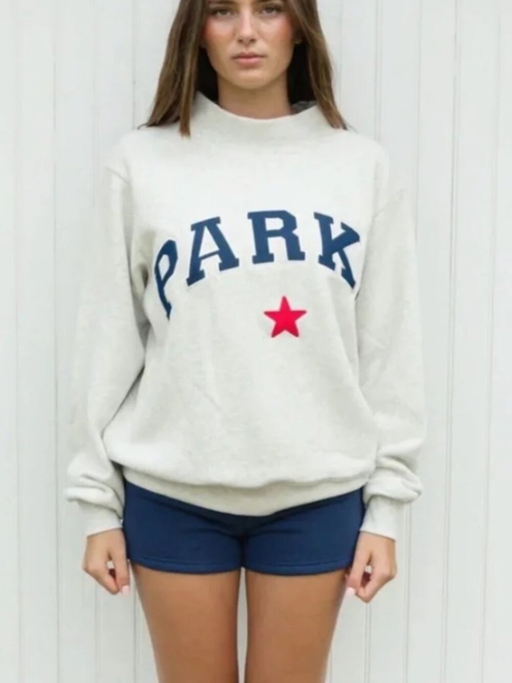 Parke Coastal Star Varsity Mockneck Sweatshirt Heather Grey Relaxed Size L/XL